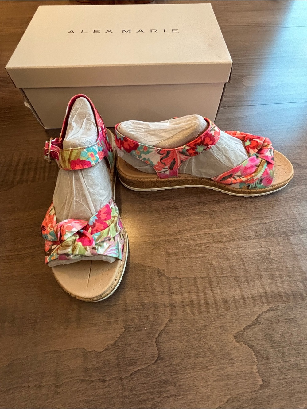 NWT Alex Marie Fritz Floral Cork Wedge Sandals Pastel Multi Size 8M